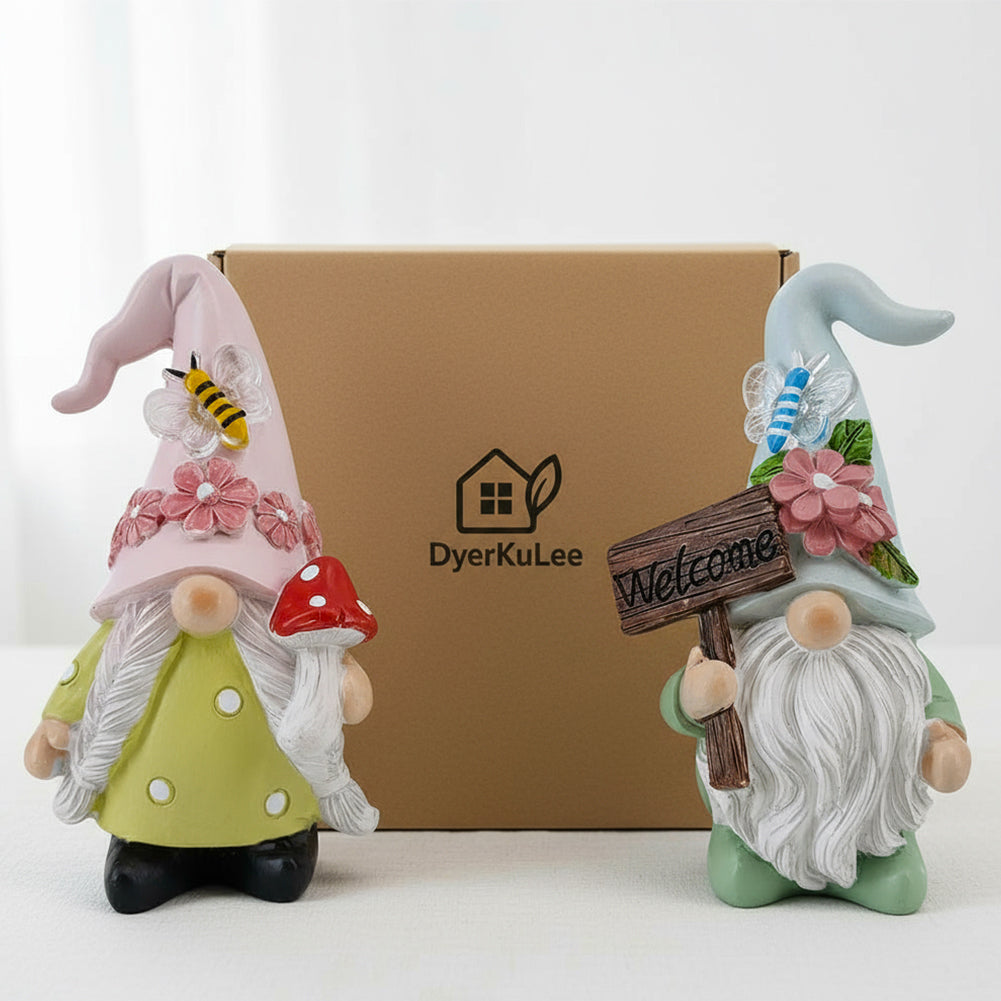 2PCS Spring Gnome Figurines Decor-Welcome Sign and Mushroom