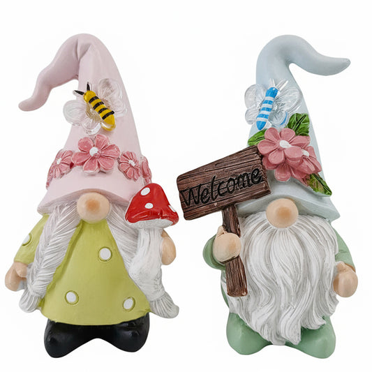 2PCS Spring Gnome Figurines Decor-Welcome Sign and Mushroom