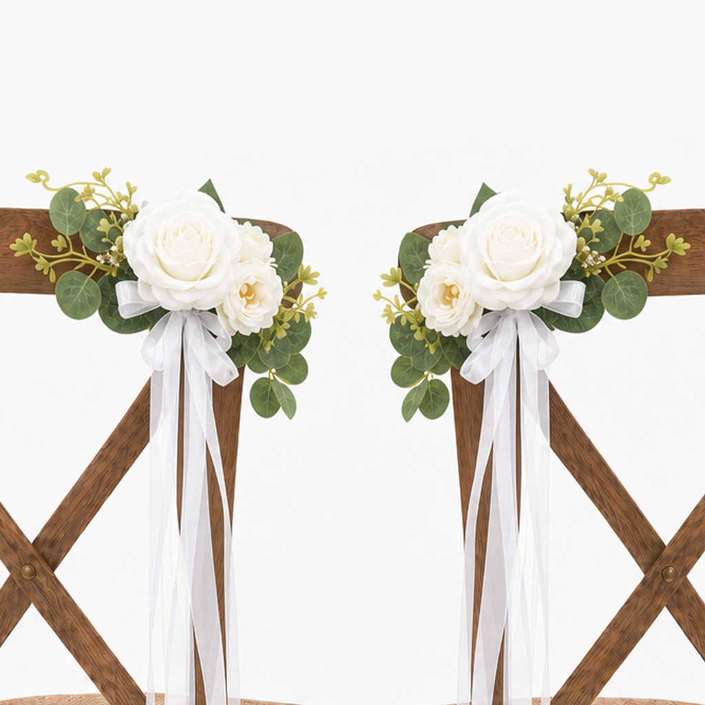 10Pcs Wedding Aisle Chair Decorations for Wedding Ceremony-White