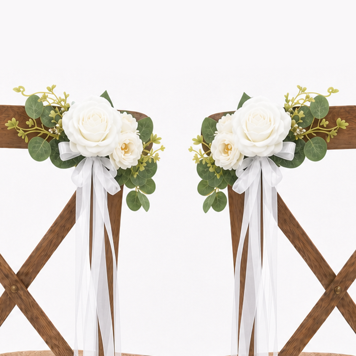 10Pcs Wedding Aisle Chair Decorations for Wedding Ceremony-White