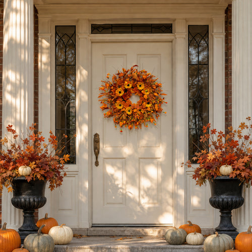 24 Inch Fall Wreath for Front Door, Artificial Autumn Harvest Door Wreath