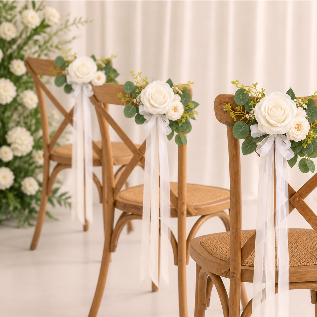 10Pcs Wedding Aisle Chair Decorations for Wedding Ceremony-White