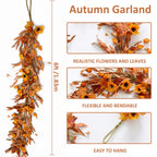6 Ft Fall Garland for Mantle, Sunflower Autumn Garland with Maple Leaves
