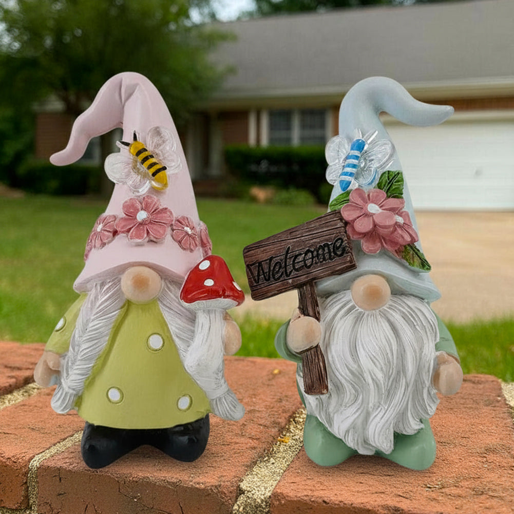 2PCS Spring Gnome Figurines Decor-Welcome Sign and Mushroom