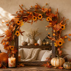 6 Ft Fall Garland for Mantle, Sunflower Autumn Garland with Maple Leaves