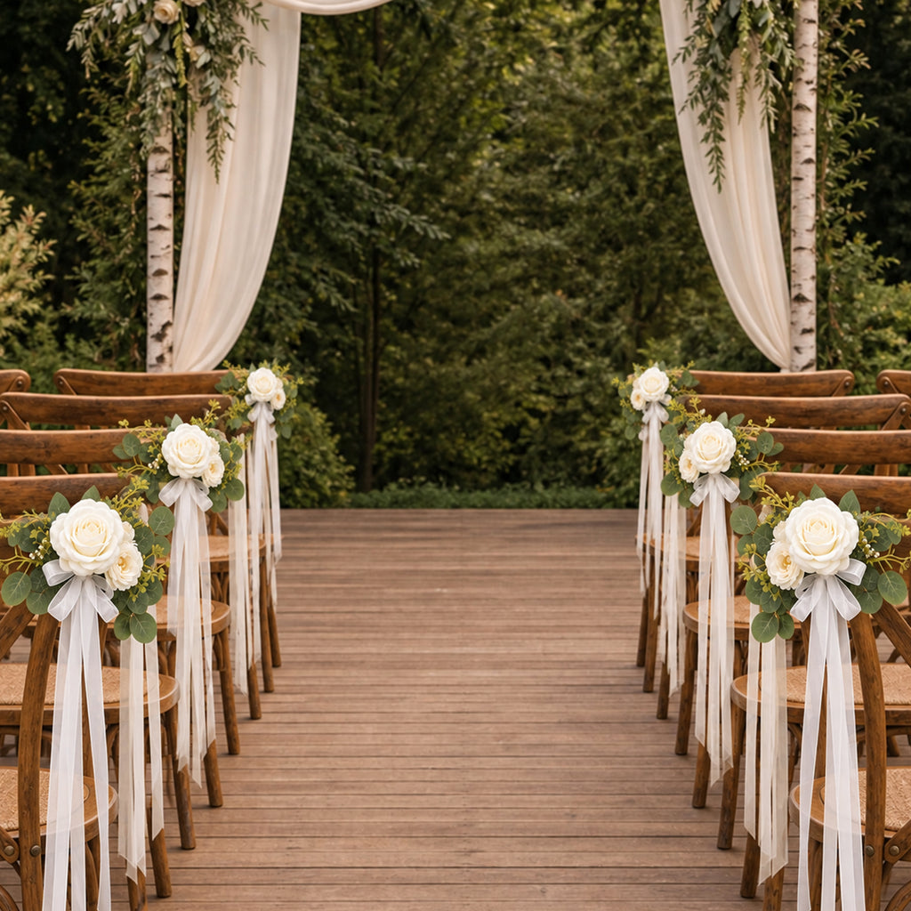 10Pcs Wedding Aisle Chair Decorations for Wedding Ceremony-White