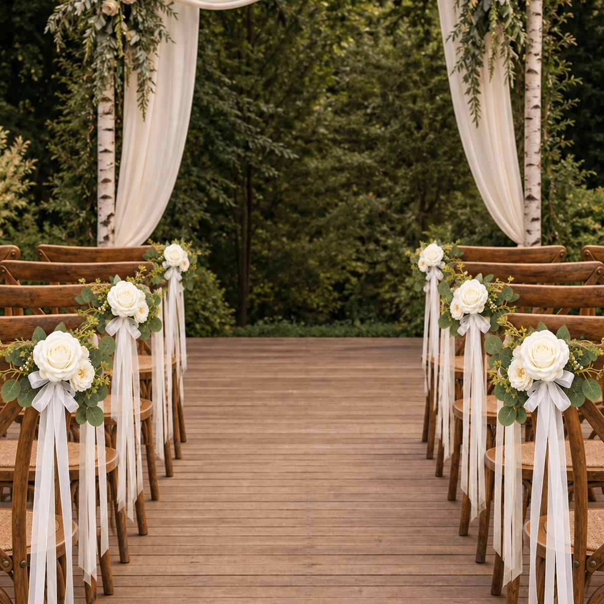10Pcs Wedding Aisle Chair Decorations for Wedding Ceremony-White