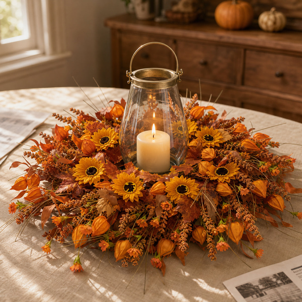 24 Inch Fall Wreath for Front Door, Artificial Autumn Harvest Door Wreath