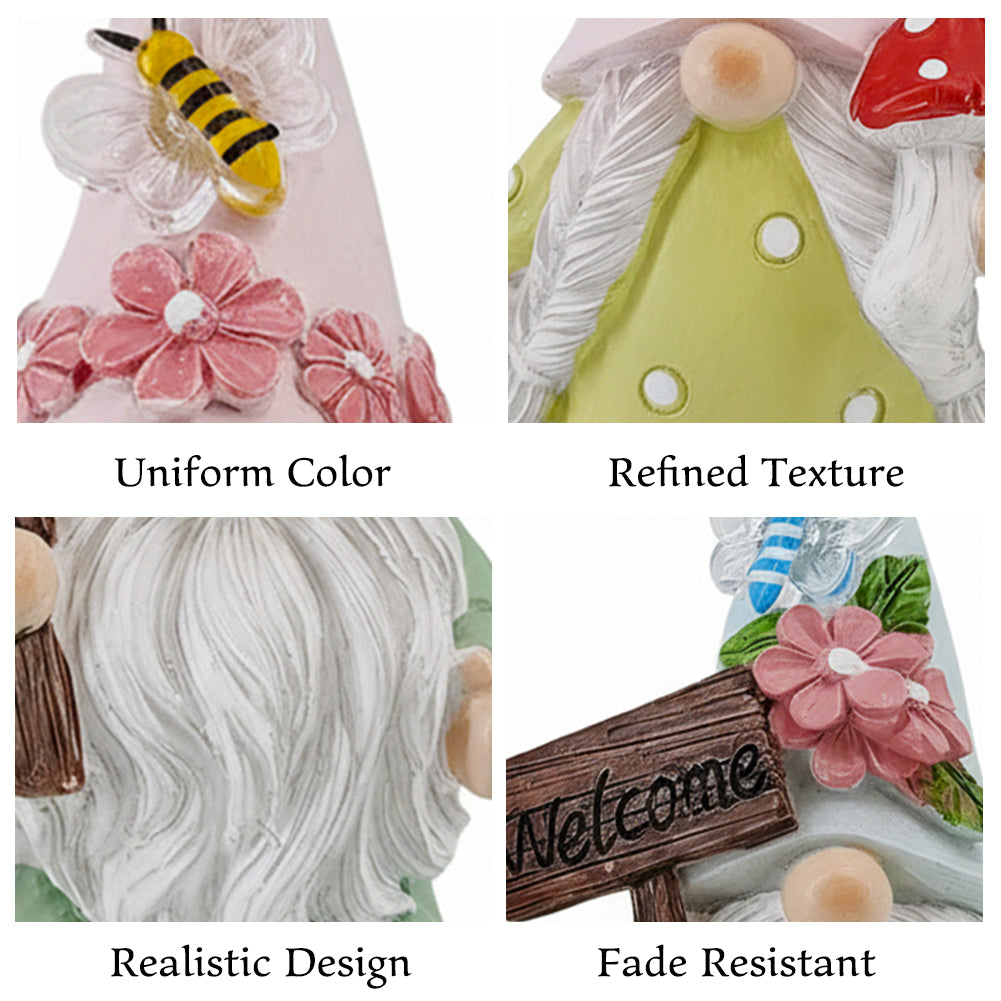 2PCS Spring Gnome Figurines Decor-Welcome Sign and Mushroom