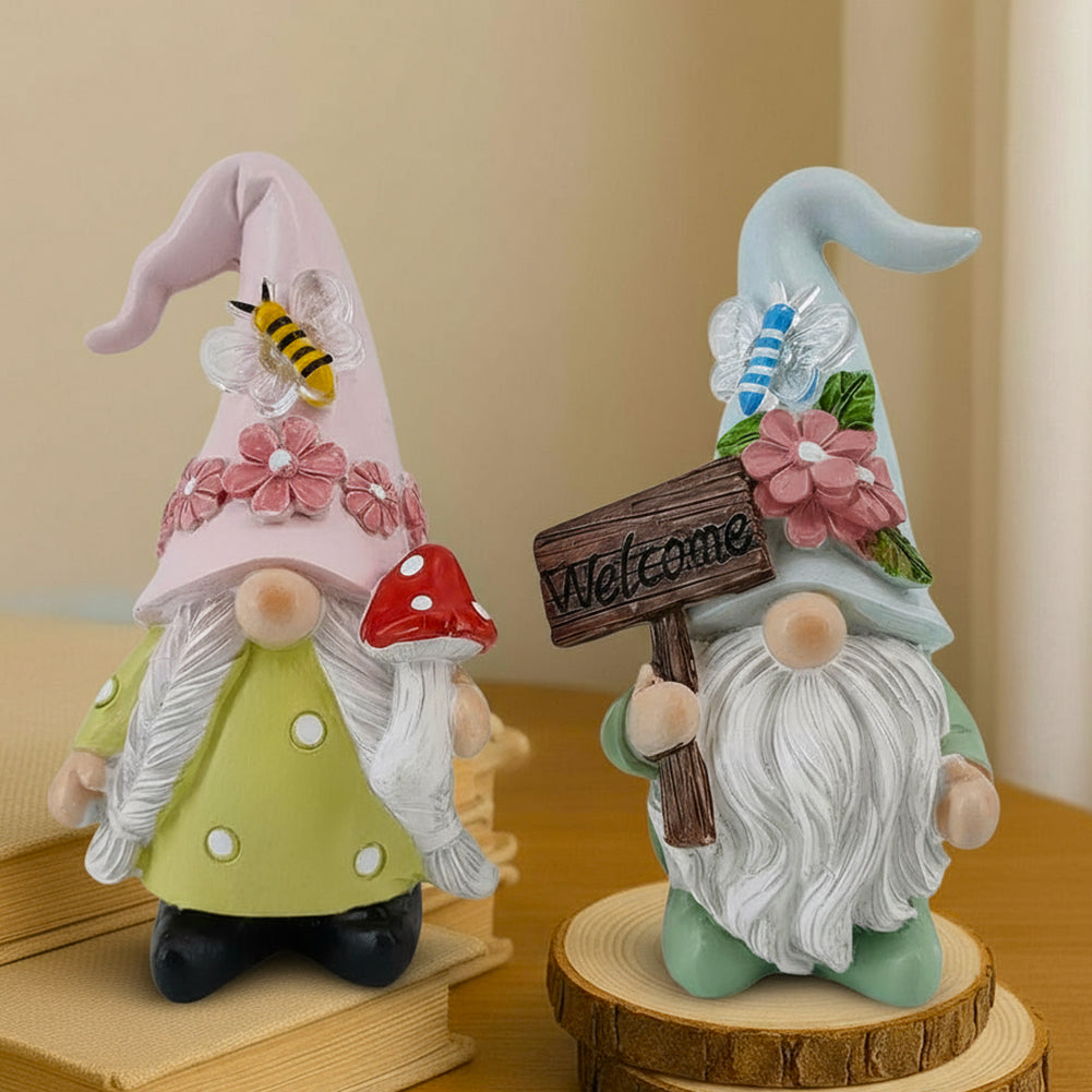 2PCS Spring Gnome Figurines Decor-Welcome Sign and Mushroom