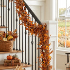 6 Ft Fall Garland for Mantle, Sunflower Autumn Garland with Maple Leaves