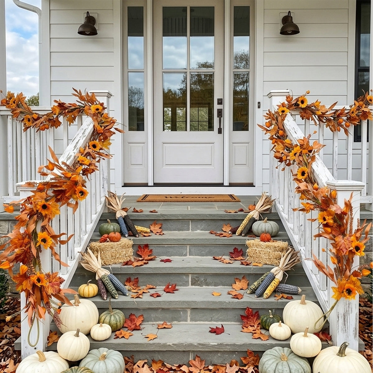 6 Ft Fall Garland for Mantle, Sunflower Autumn Garland with Maple Leaves
