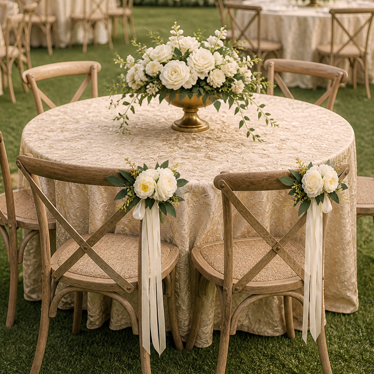 10Pcs Wedding Aisle Chair Decorations for Wedding Ceremony-Beige