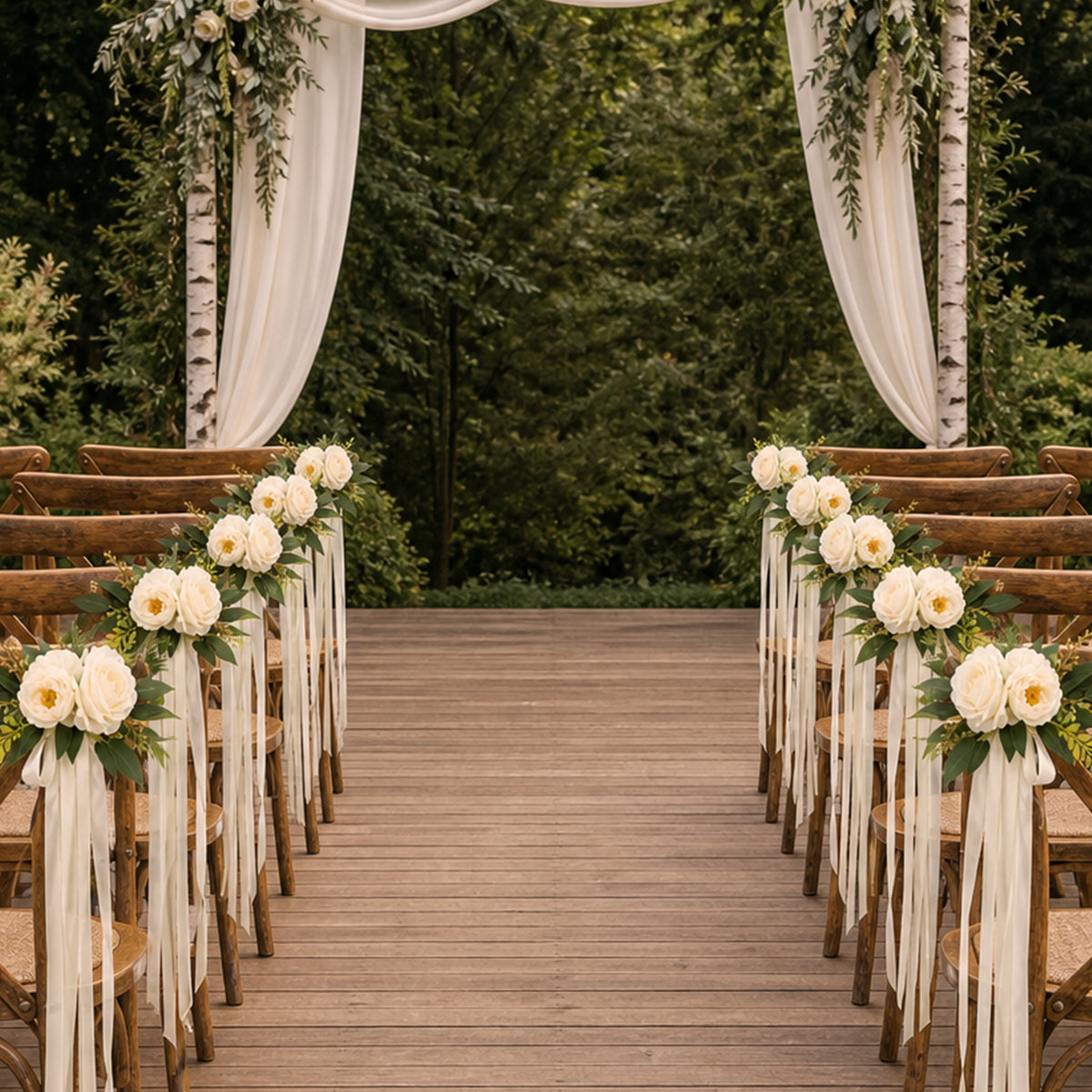 10Pcs Wedding Aisle Chair Decorations for Wedding Ceremony-Beige