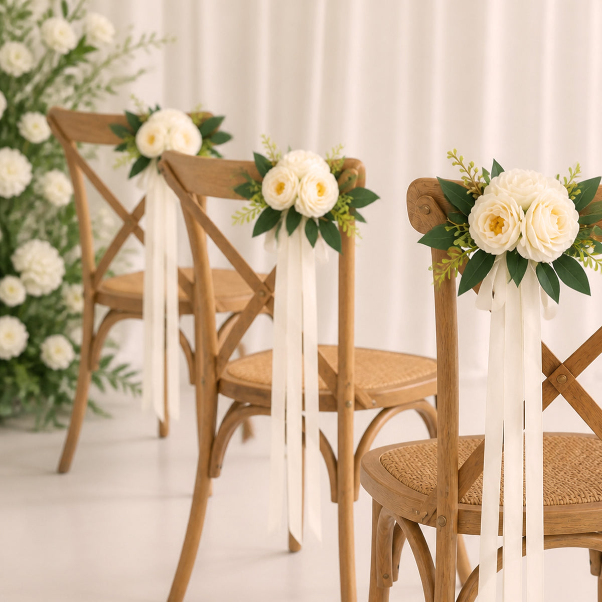 10Pcs Wedding Aisle Chair Decorations for Wedding Ceremony-Beige