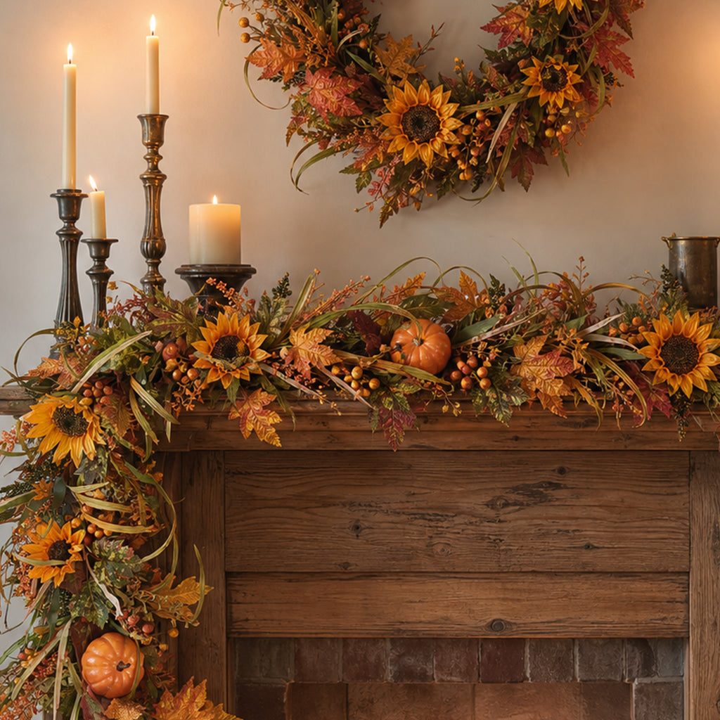 6 Ft Fall Garland for Mantle, Pumpkins Artificial Autumn Garland Decor