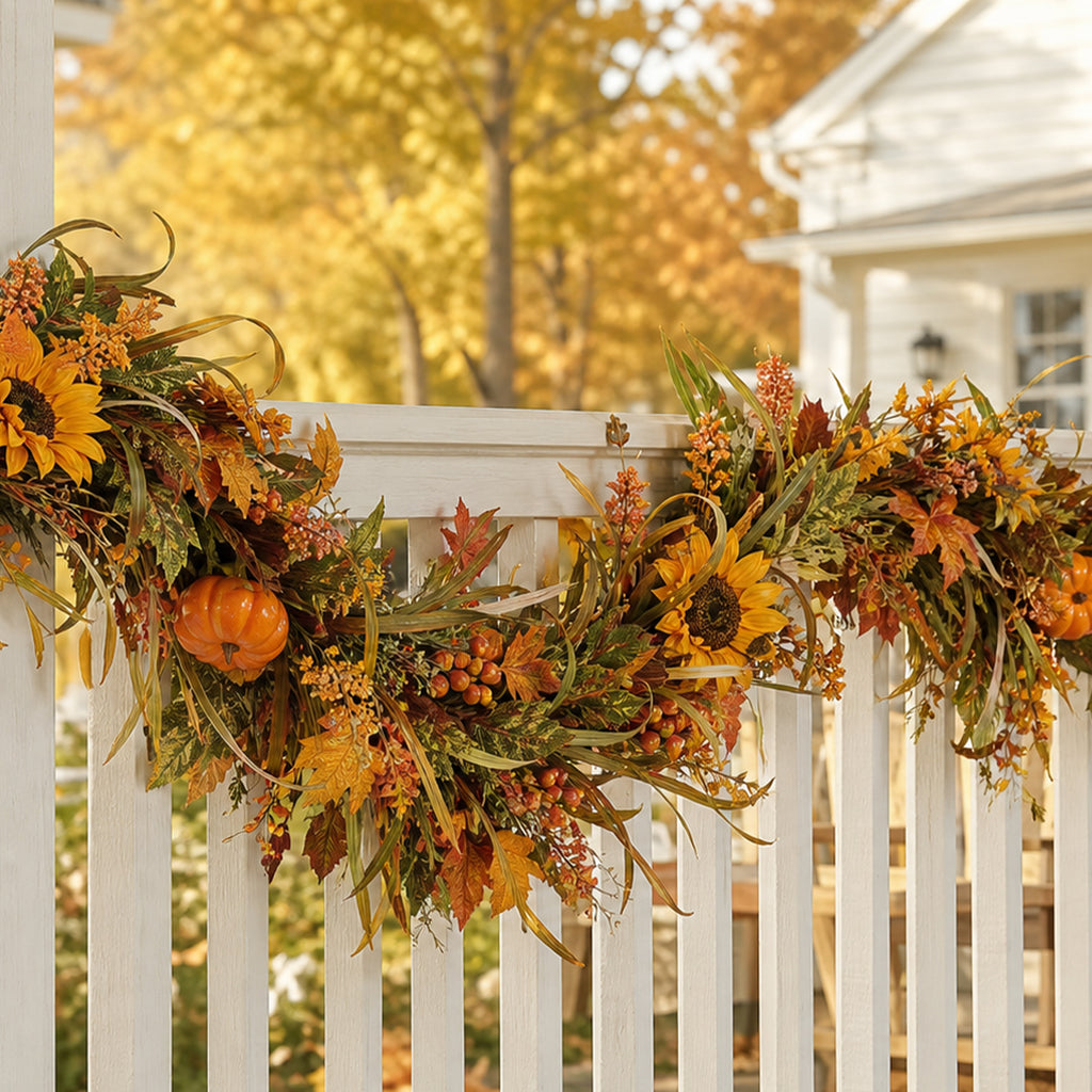 6 Ft Fall Garland for Mantle, Pumpkins Artificial Autumn Garland Decor