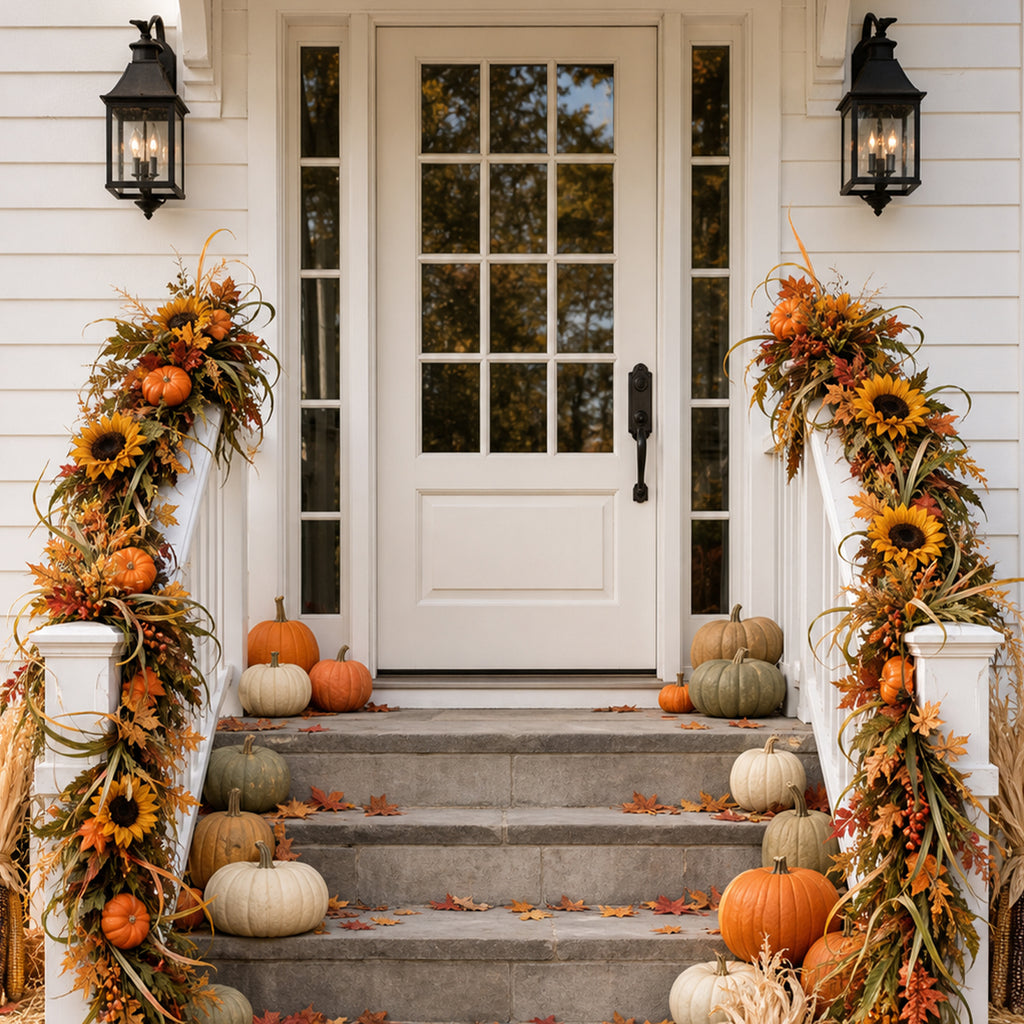 6 Ft Fall Garland for Mantle, Pumpkins Artificial Autumn Garland Decor
